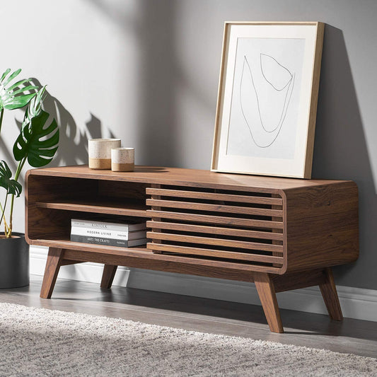 Ensley Tv Stand 46" Mid-Century Modern Low Profile with Sleek Rounded Finishing Suitable for TV up to 50"