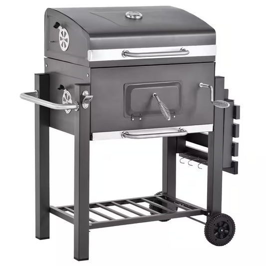 Portable Charcoal Grill in Gray with Side Shelf