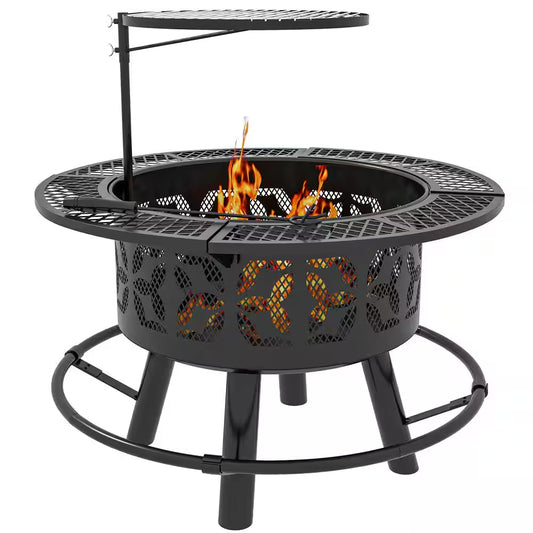 33 In. W X 33 In. H Steel Portable Woodburning Black Fire Pit